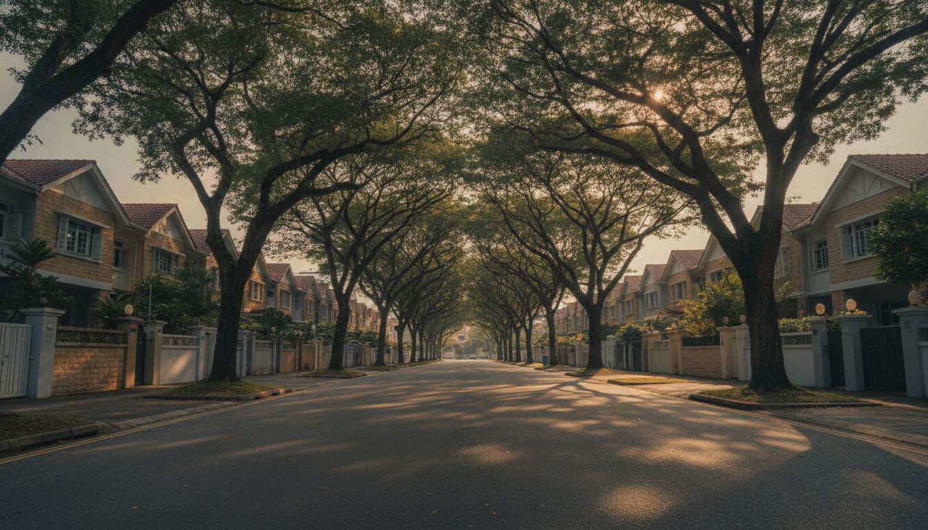 Serangoon Gardens landed residential street at golden hour