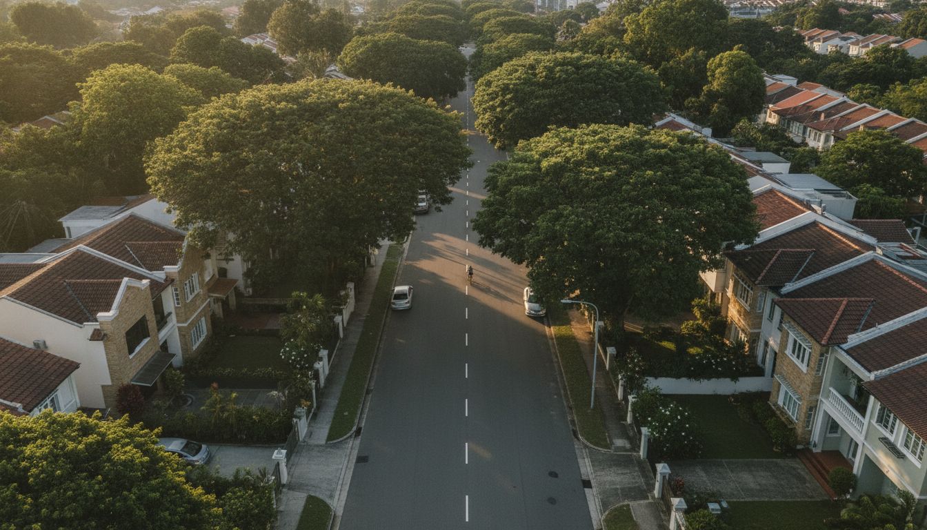 Serangoon Gardens residential street with mature trees and landed homes