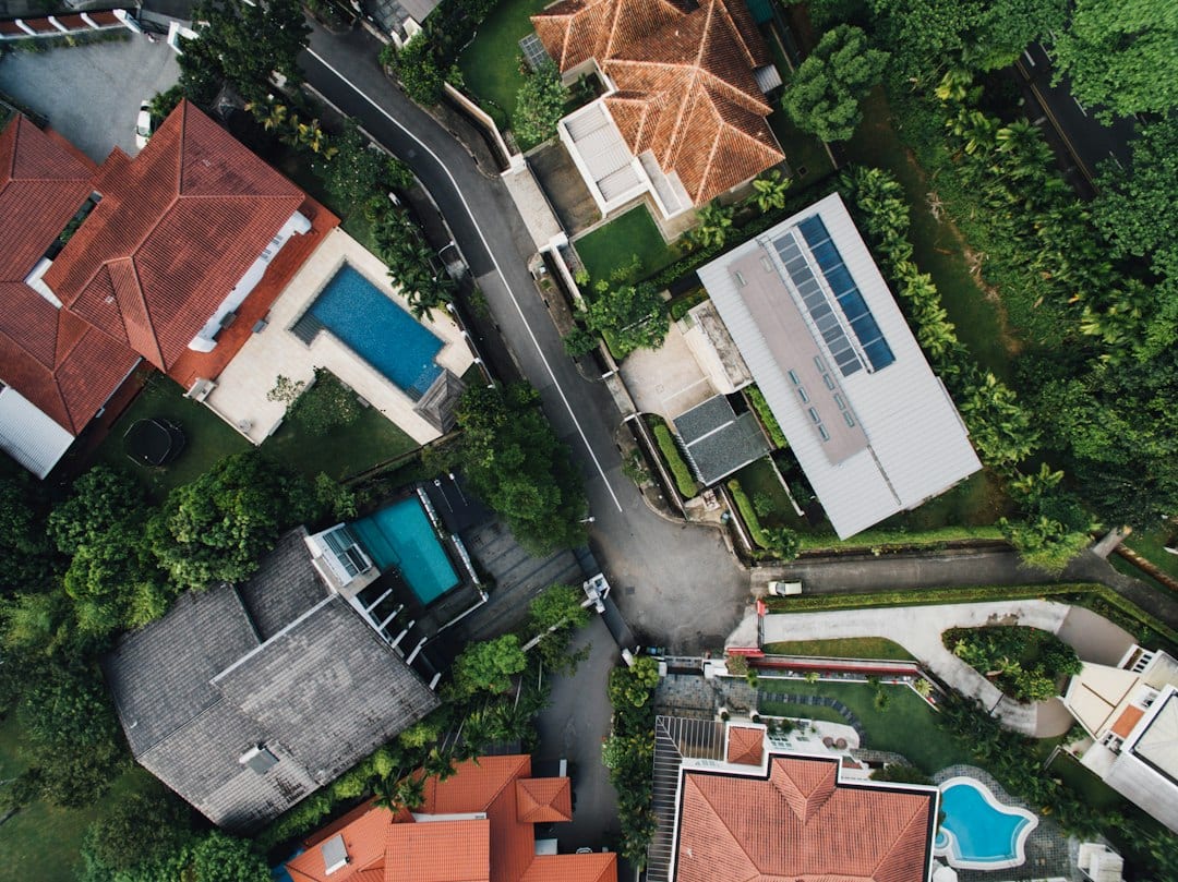 Bird's eye view of landed homes and streets